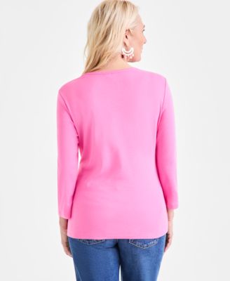 Women's Cotton 3/4-Sleeve V-Neck Tee, Created for Macy's