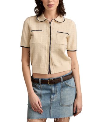 Women's Crochet-Trim Short-Sleeve Cardigan