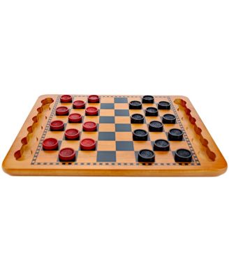 14 in. Red and Black Solid Wood Checkers Set, Grooves in Board