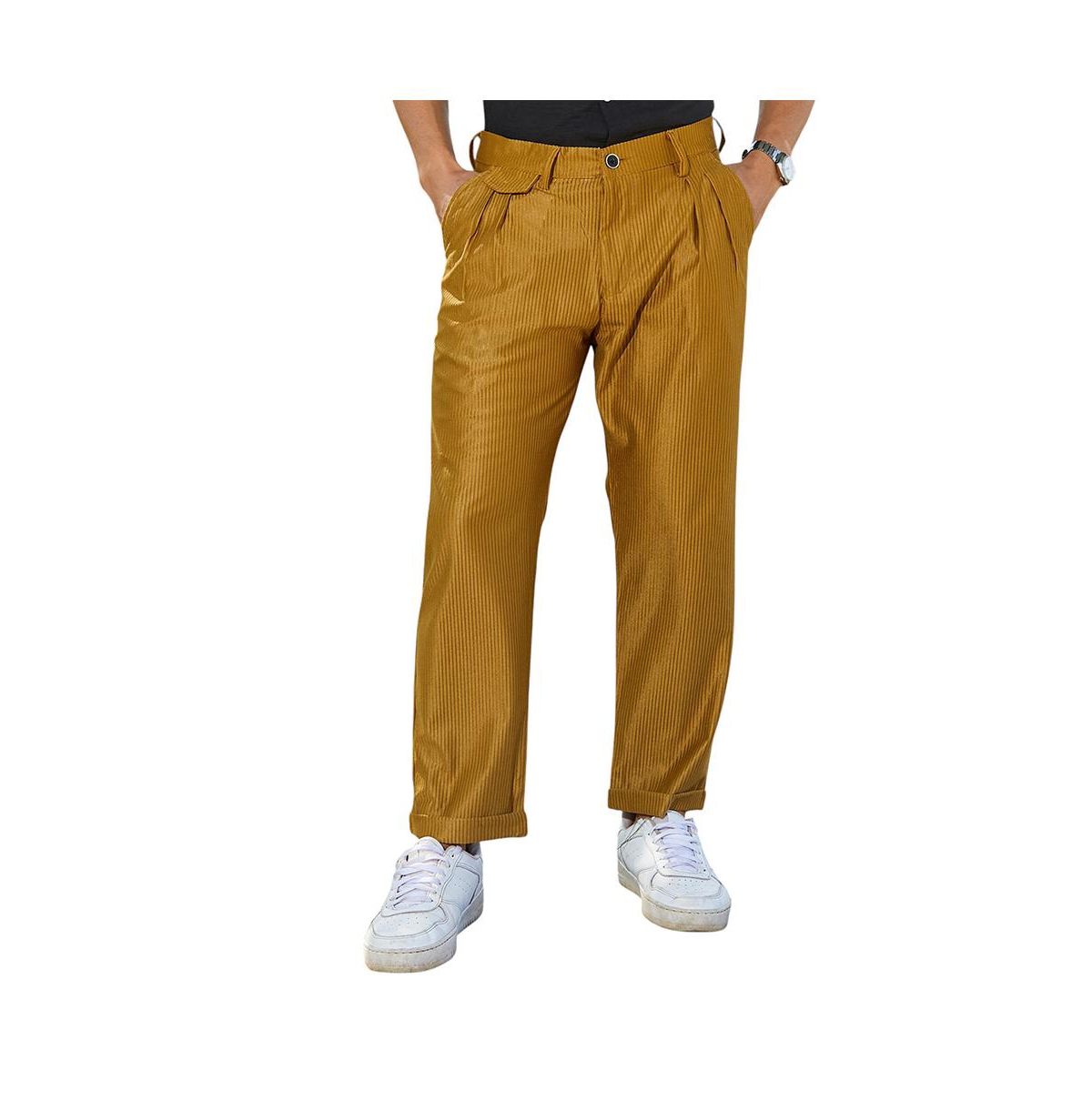 Men's Mustard Yellow Corduroy Tailored Trousers - Yellow