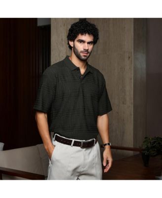 Men's Midnight Black Bohomian Oversized Polo T-Shirt