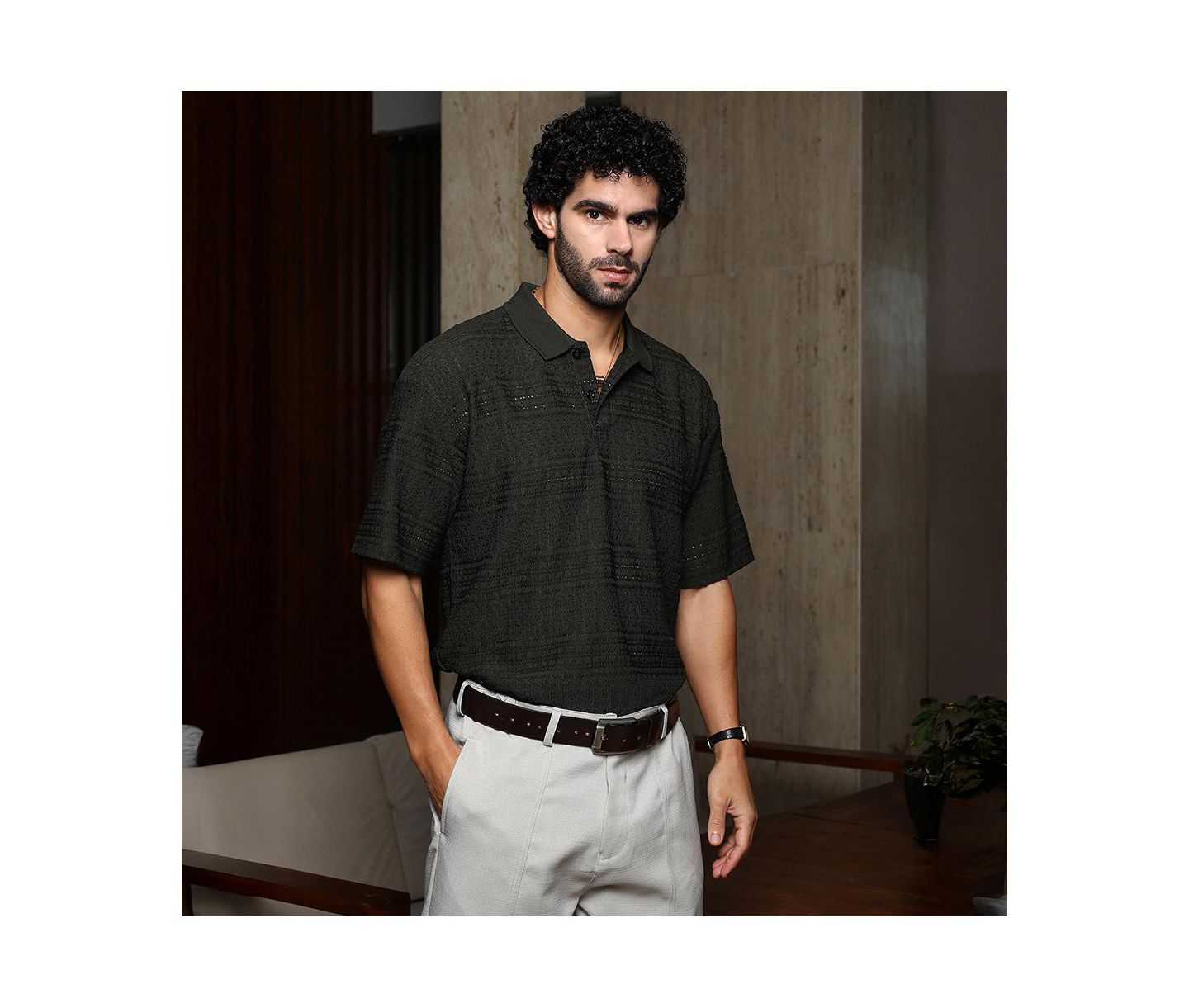 Мужская футболка Cahoot Campus Sutra Midnight Black Bohomian Oversized Polo, цвет: Чёрный — фото 4