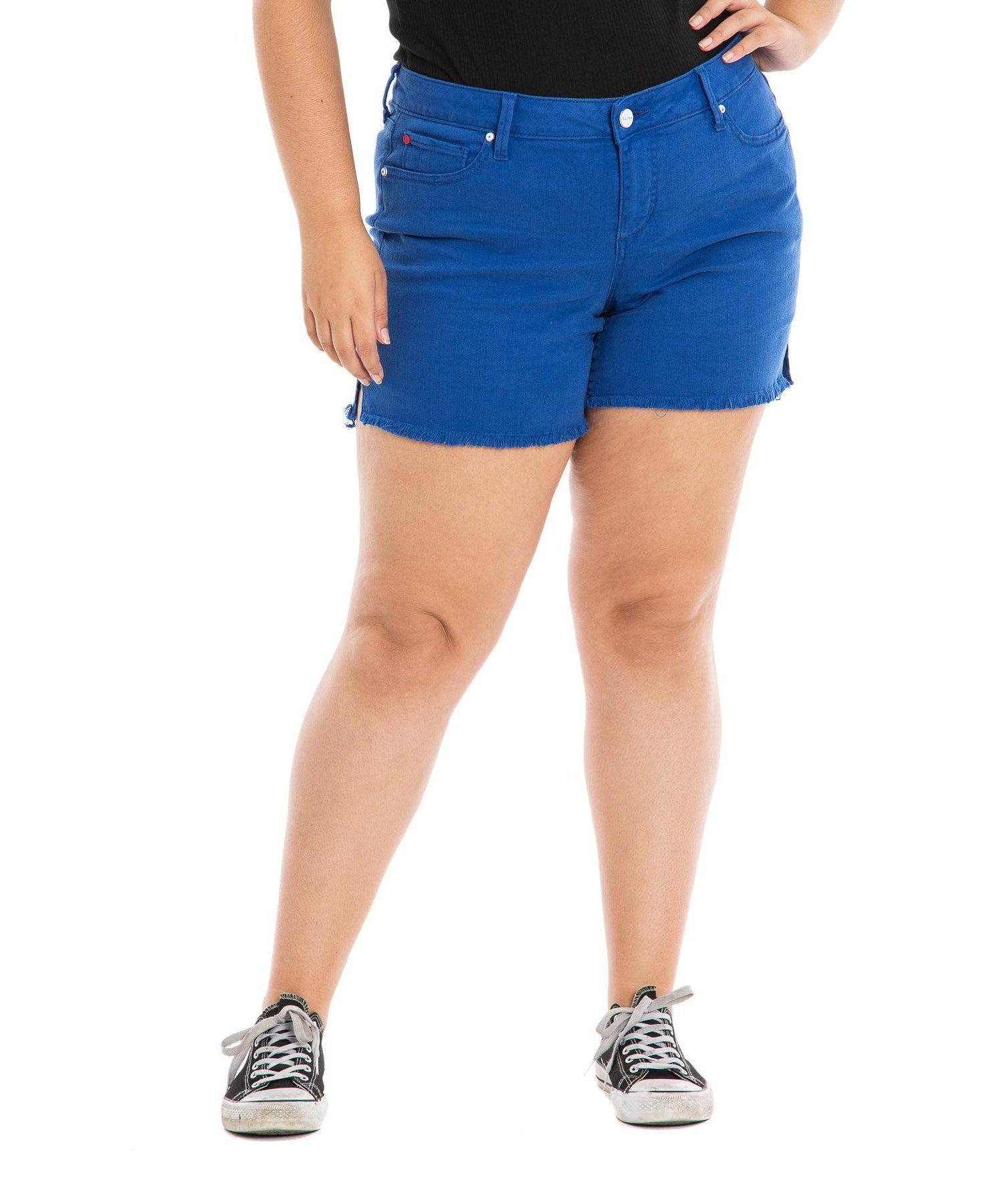 Color Shorts with side vents frayed hem in 6" Inseam - Classic Blue