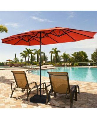 15 Feet Double-Sided Twin Patio Umbrella with Crank and Base