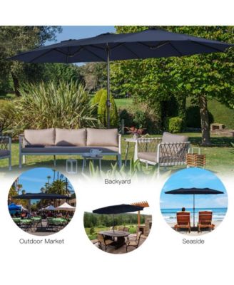15 Feet Double-Sided Twin Patio Umbrella with Crank and Base