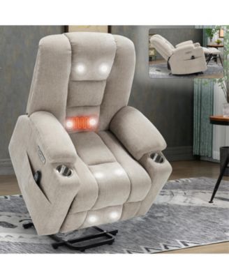Power Lift Recliner w/ Massage & Heat, USB, Cup Holders - Beige