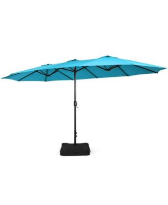 15 Feet Double-Sided Twin Patio Umbrella with Crank and Base