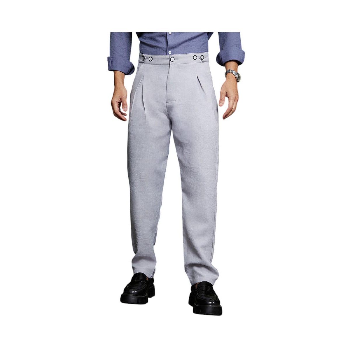 Men's Cloud Grey Pleated Tailored Trousers - Grey