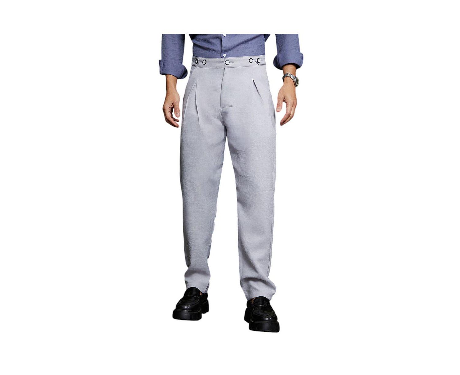 Men's Cloud Grey Pleated Tailored Trousers