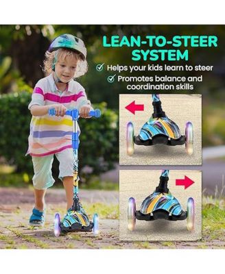 3-Wheel Mini Kickboard Scooter for Kids - Adjustable Handlebar, LED Light-Up Wheels, Ages 2-5 - Graffiti Design