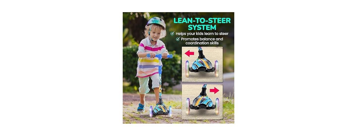 Детская игрушка Hurtle 3-Wheel Mini Kickboard Scooter for Kids - Adjustable Handlebar, LED Light-Up Wheels, Ages 2-5 - Graffiti Design — фото 3