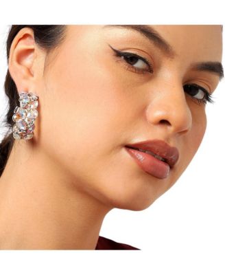 Gold-Plated Stone Hoop Earrings