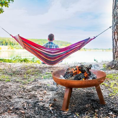 Outdoor Camping or Backyard Round Cast Iron Rustic Fire Pit Bowl with Handles