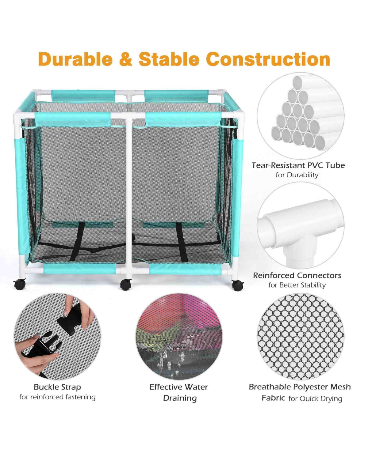 Yescom Mesh Pool Storage Bin Extra Large Pvc Framed Waterproof 6 Wheels with Black Net Cover Replacement