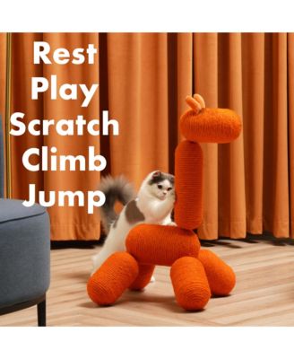 33.46" Large Giraffe Cat Tree Tower Modern Cat Climb Toy Play Center for Kittens Small Cats, Orange