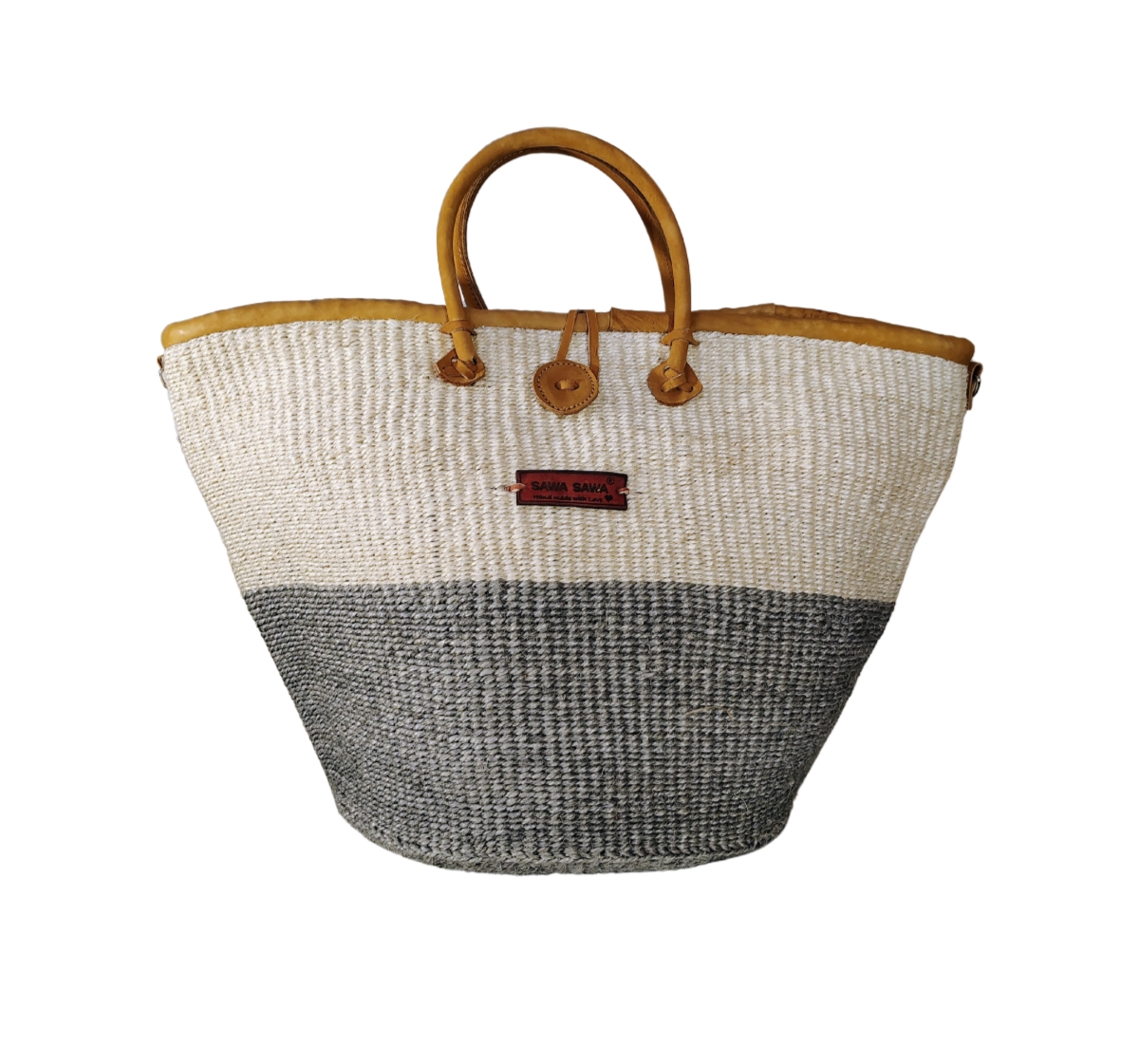 Ash and Ivory Wisdom Handmade Sisal Straw Basket Tote Bag - Ivory and ash gray
