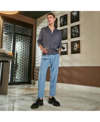 Men's Sky Blue Pleated Tailored Trousers