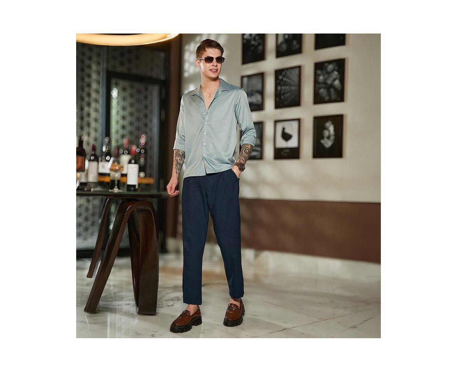 Men's Prussian Blue Pleated Tailored Trousers