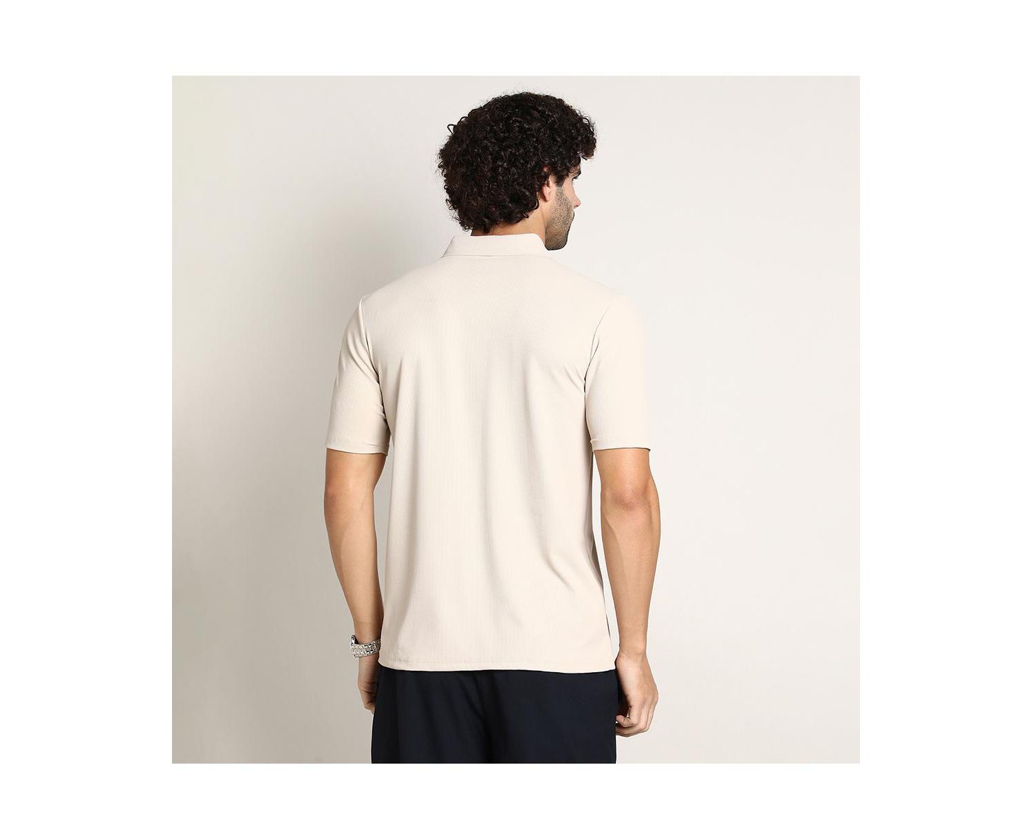 Men's Saltbox Beige Seamless Ribbed Polo T-Shirt