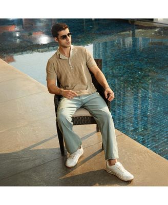 Men's Ash Brown Crease-Tactile Cuban Polo T-Shirt