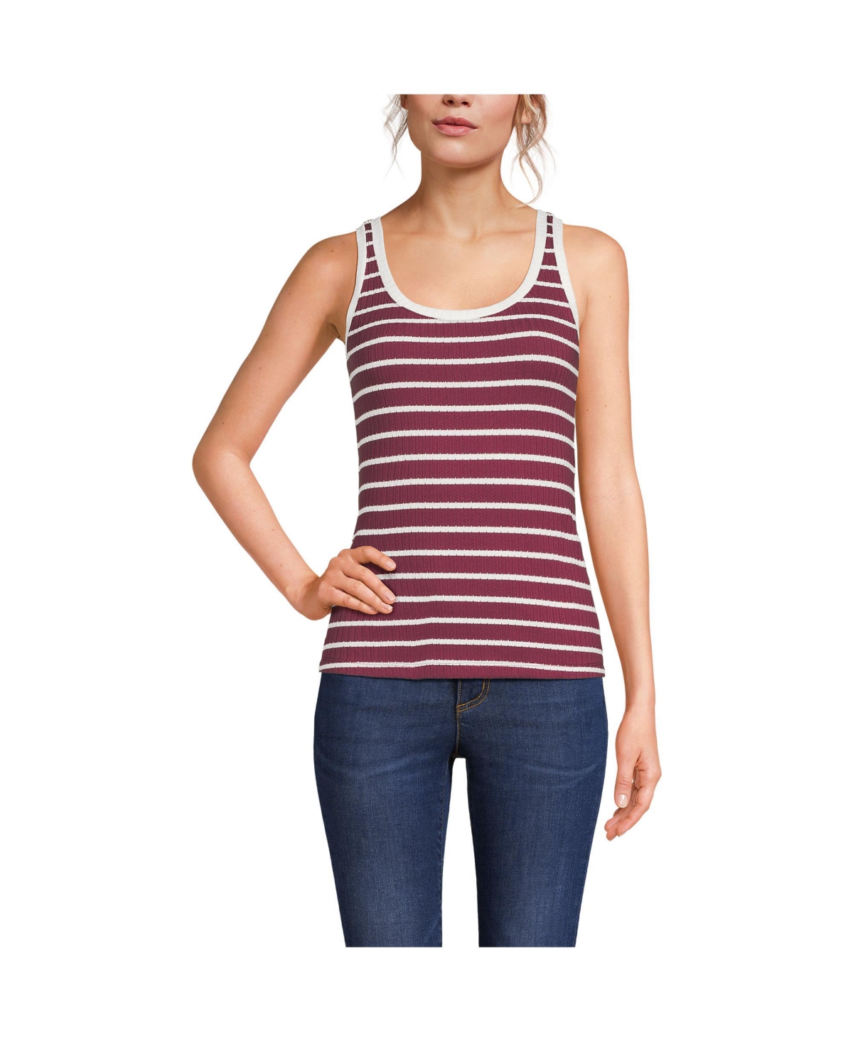Women's Pointelle Rib UNeck Tank - Pale yellow/white easy stripe