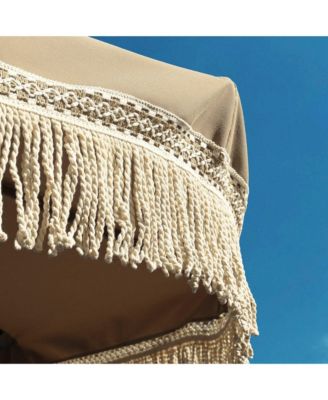 BOHO 9' Fringe Patio Umbrella with Tassels UPF50+ Boho Style 5-Year-Non-Fading for Outdoor Yard Market Mocha Meander