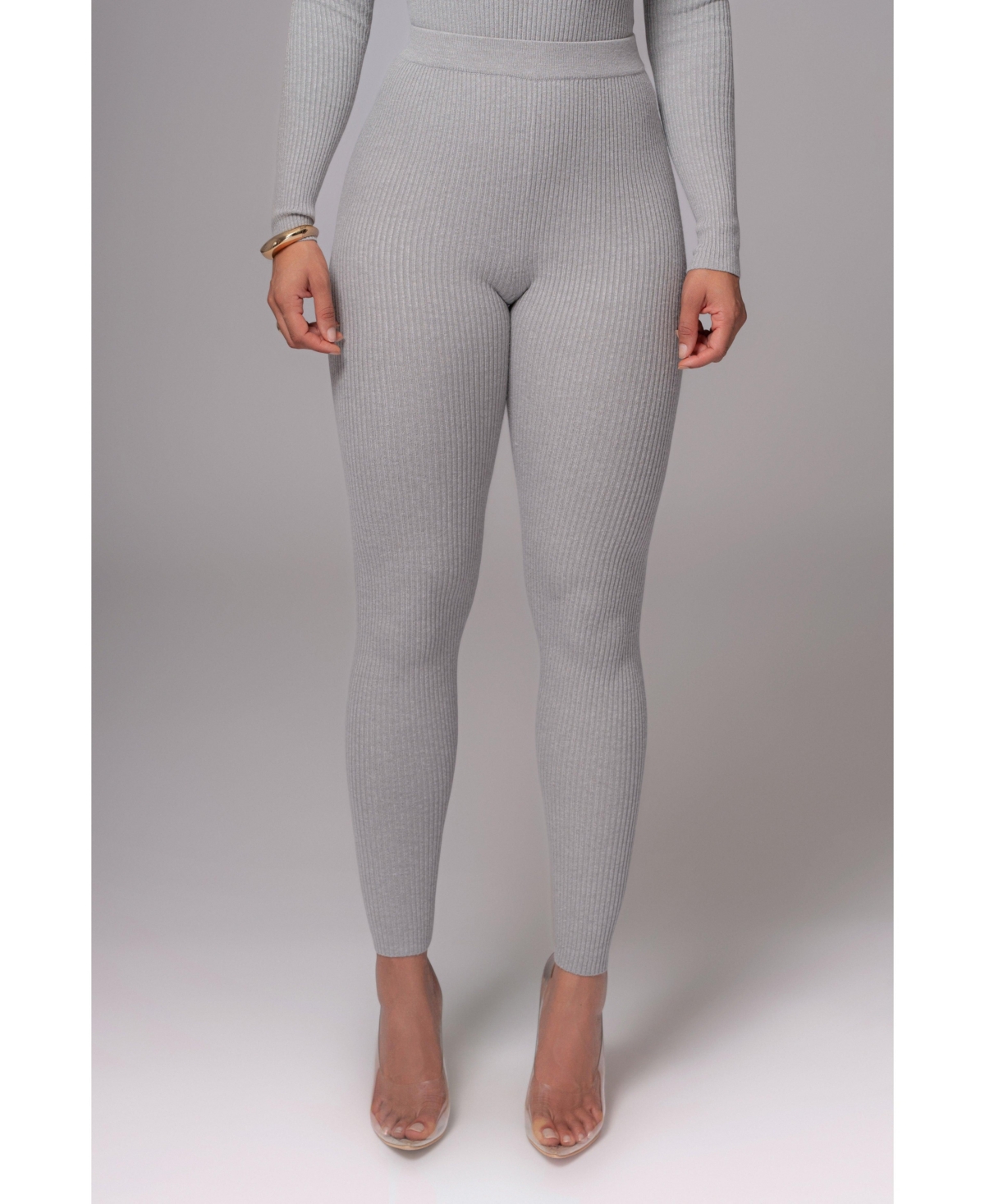 Women's Grey Naaya Ribbed Leggings - Black