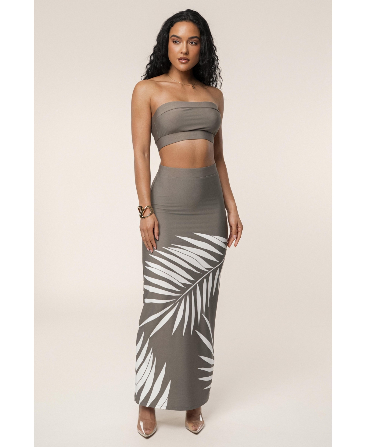 Women's Palm Print Fantasy Skirt Set - Green