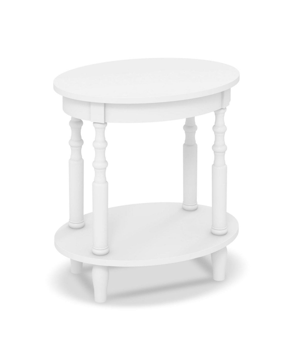 2-Tier Oval Side Table with Storage Shelf and Solid Wood Legs - White