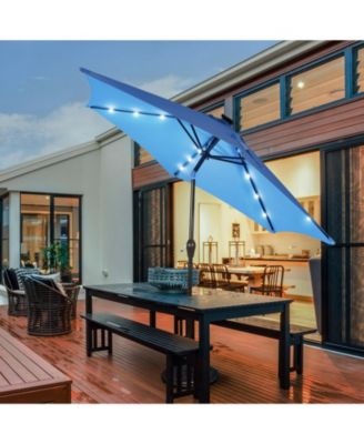 9 Feet Solar LED Lighted Patio Market Umbrella with Tilt Adjustment without Base