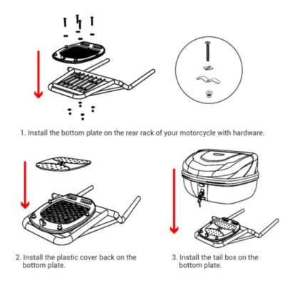AHR 48L Motorcycle Tour Tail Box Scooter Trunk Storage Lock Carrier Case for Helmet