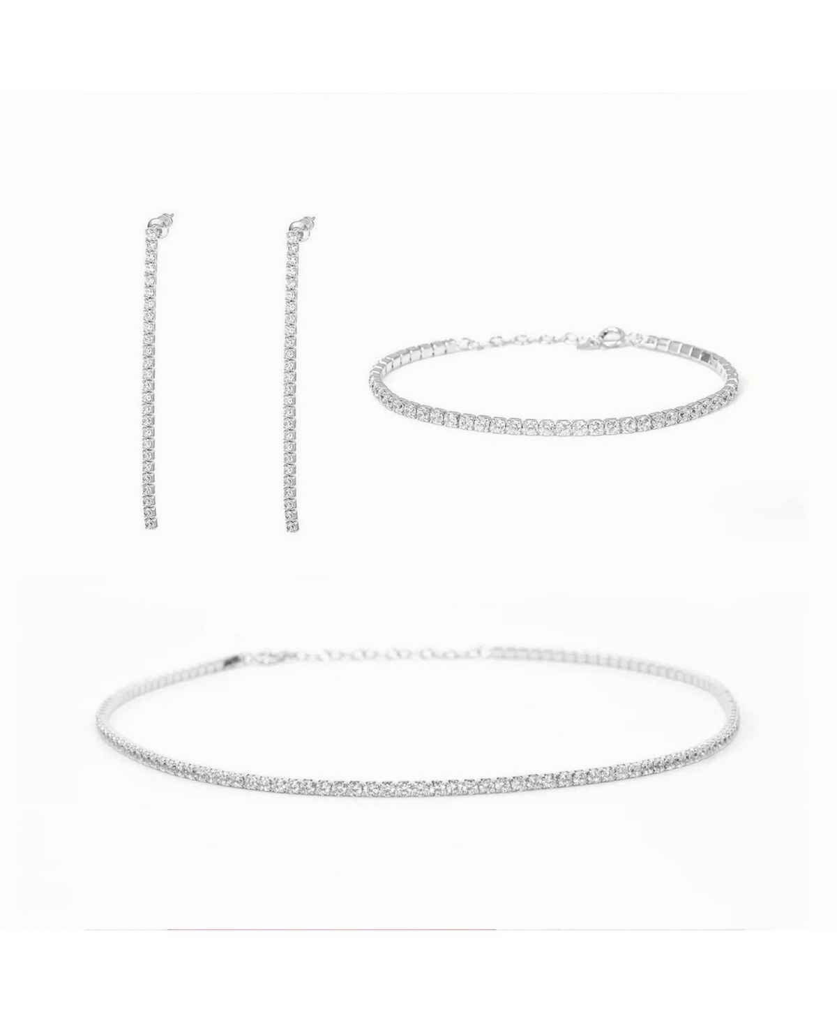 Sterling Silver Cherie Tennis Bracelet, Necklace & Drop Earrings Set - Yellow Gold