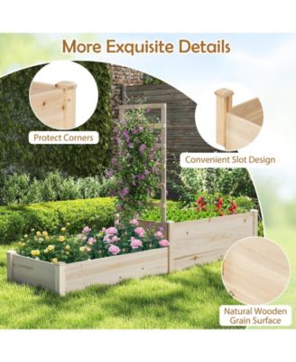 87" Raised Garden Bed with Trellis 2 Planter Boxes Open-ended Base for Patio