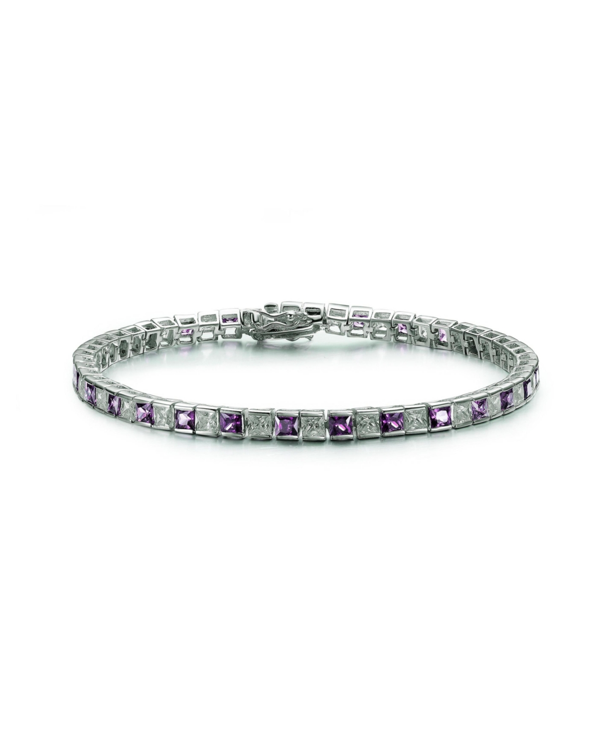 White Gold Plating with Colored Cubic Zirconia Tennis Bracelet - Blue