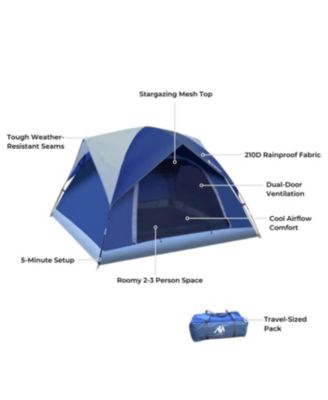 Azure Sky 2–3 Person Waterproof Camping Tent with Dual Doors – Lightweight, Easy Setup, and Compact for Hiking, Backpacking, and Outdoor Adventures – Blue