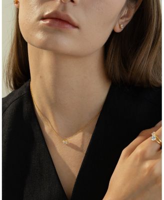 Sterling Silver 18k Gold Plated Estelle Necklace & Stud Earrings Set