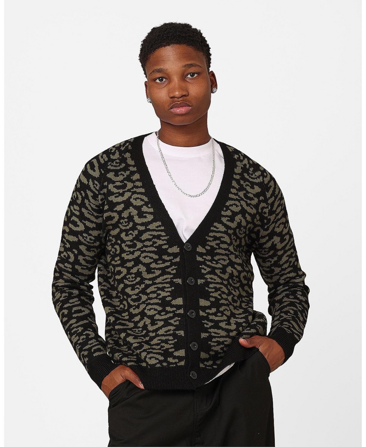 Men's Thiago Leopard Cardigan - Khaki/black