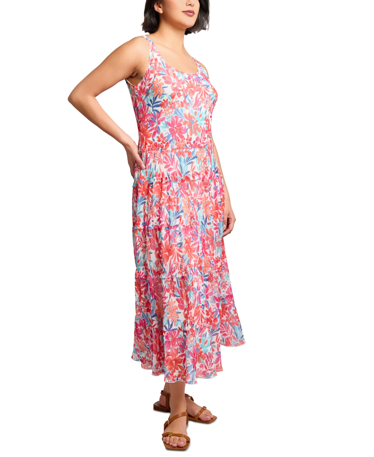 Jones New York Petite Printed Tiered Sleeveless Maxi Dress In Pink