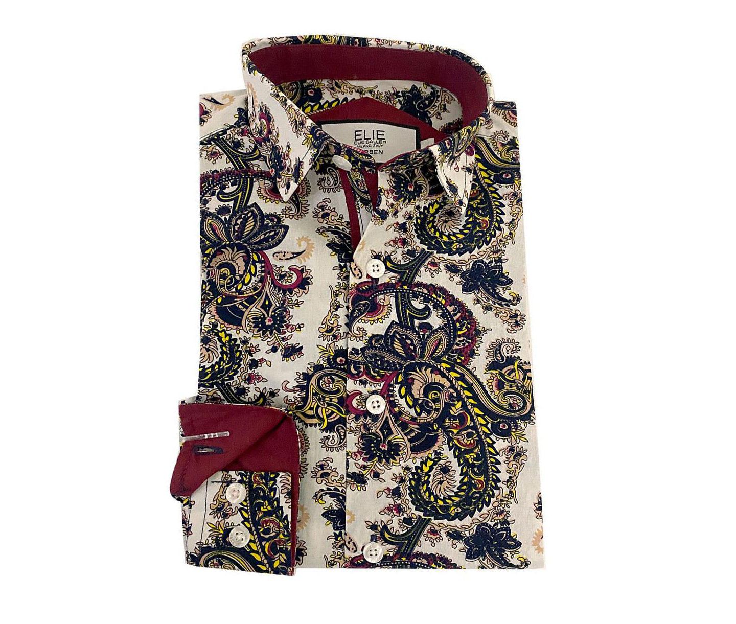 Рубашка Elie Balleh White Paisley Slim Fit Short Sleeve Shirt для мальчиков, цвет: Белый — фото 1
