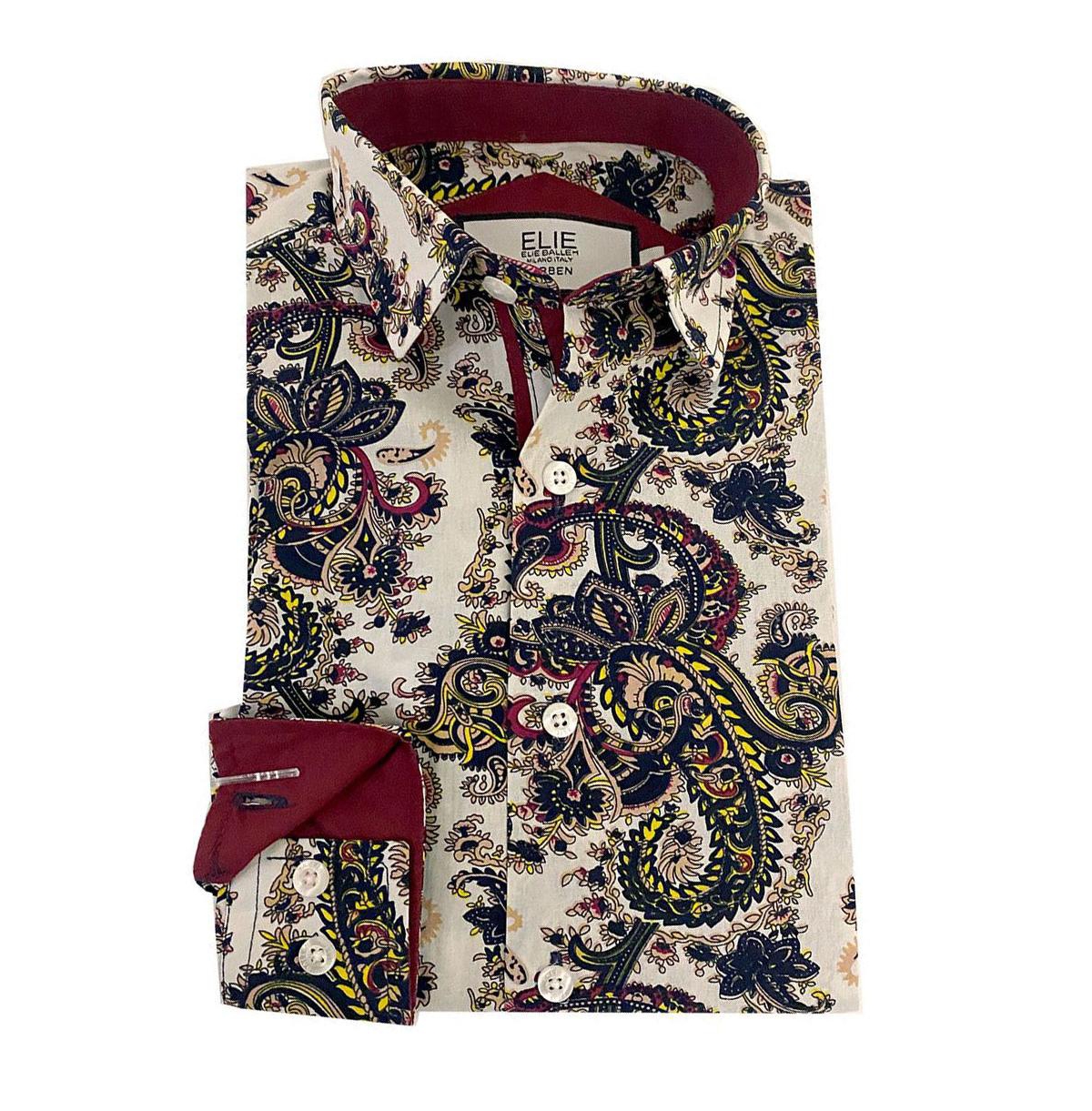 Elie Balleh Big Boys White Paisley Slim Fit Short Sleeve Shirt - White
