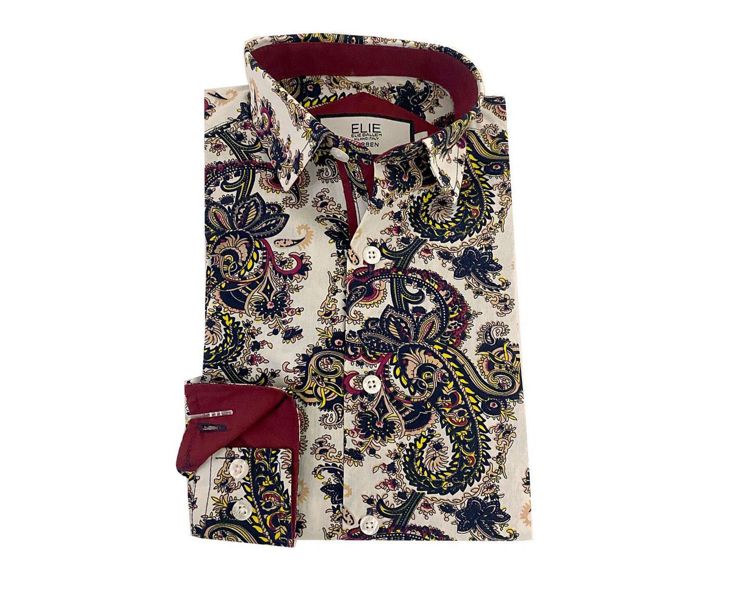 Big Boys White Paisley Slim Fit Short Sleeve Shirt