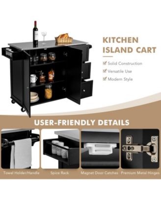 Kitchen Island 2-Door Storage Cabinet with Drawers and Stainless Steel Top