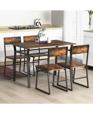 5 Piece Dining Table Set with Storage Rack and Metal Frame