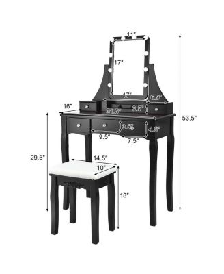 10 Dimmable Light Bulbs Vanity Dressing Table with 2 Dividers and Cushioned Stool