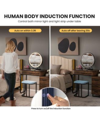 2-Pc. Wood 3-Color Lighted Mirror Vanity Table Set with Charging Station