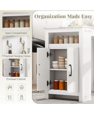 Bar Table Faux Marble Pub Table with 7 Hanging Hooks Compartment