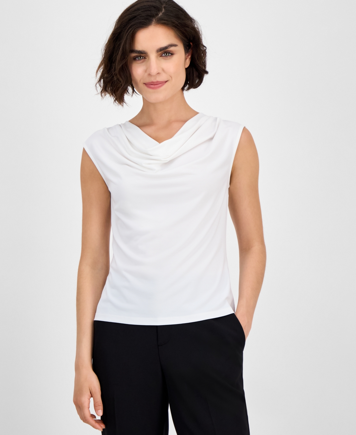Inc International Concepts Women's Cotton Extended-shoulder Cowlneck Top, Exclusively At Macy's In White