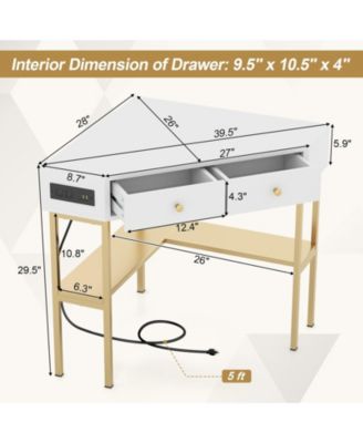 Space Saving Corner Computer Desk with 2 Large Drawers