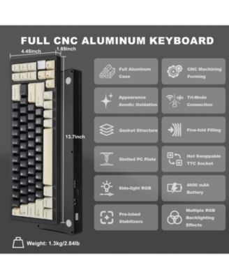 AL71 75% Mechanical Keyboard,Full Aluminum CNC,Hot Swappable Gasket,2.4GHz Wireless BT5.0/USB-C Wired,NKRO Programmable RGB Backlight Creamy Typing for Win/Mac