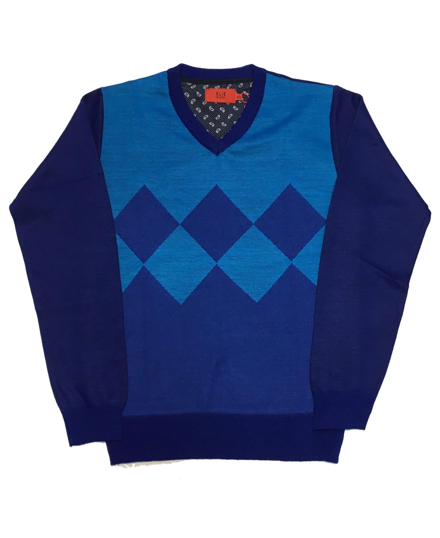 Boys Royal Blue Crew Neck Argyle Sweater